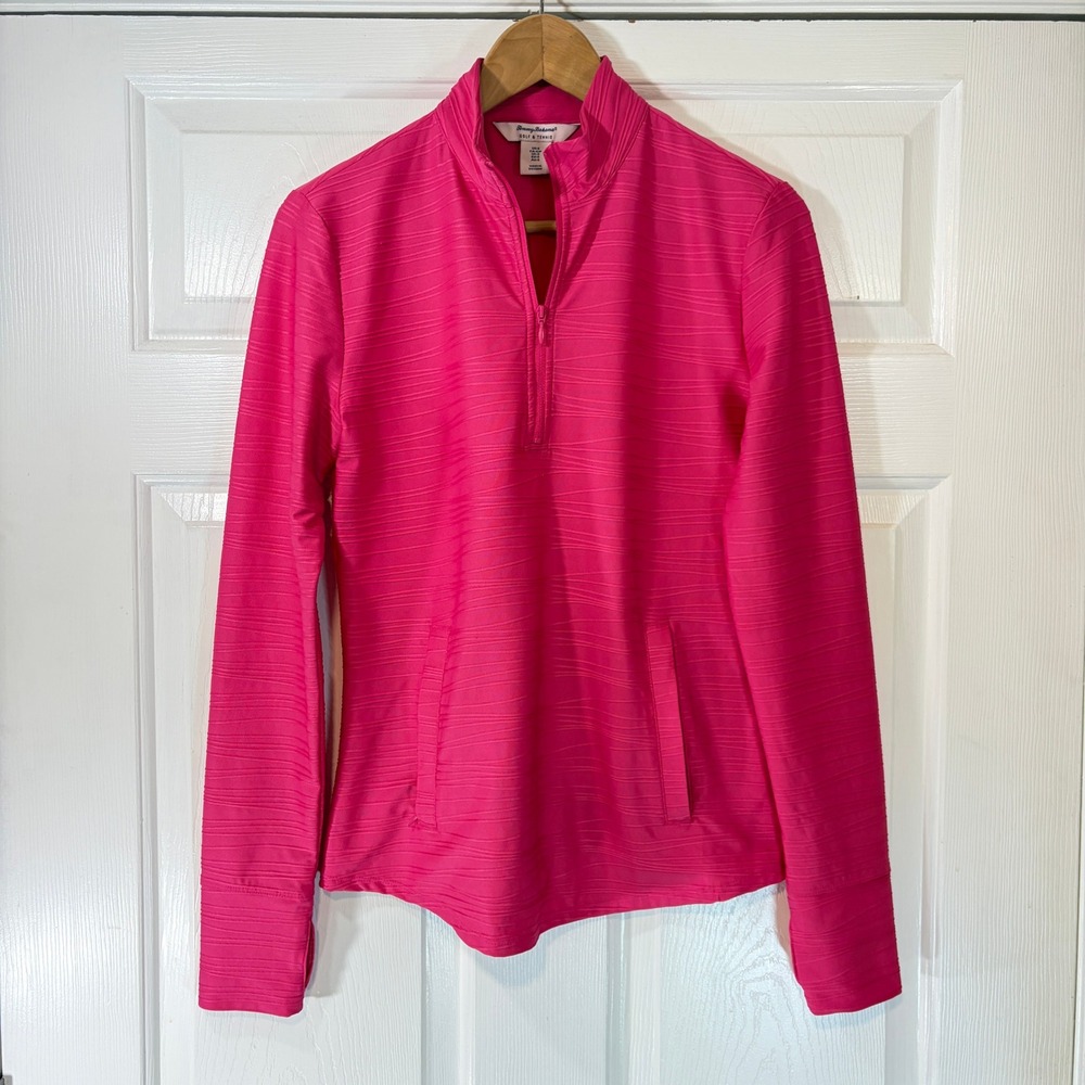 Tommy Bahama Golf & Tennis Womens Pink Textured Quarter Zip Pullover Jacket S - Picture 1 of 7
